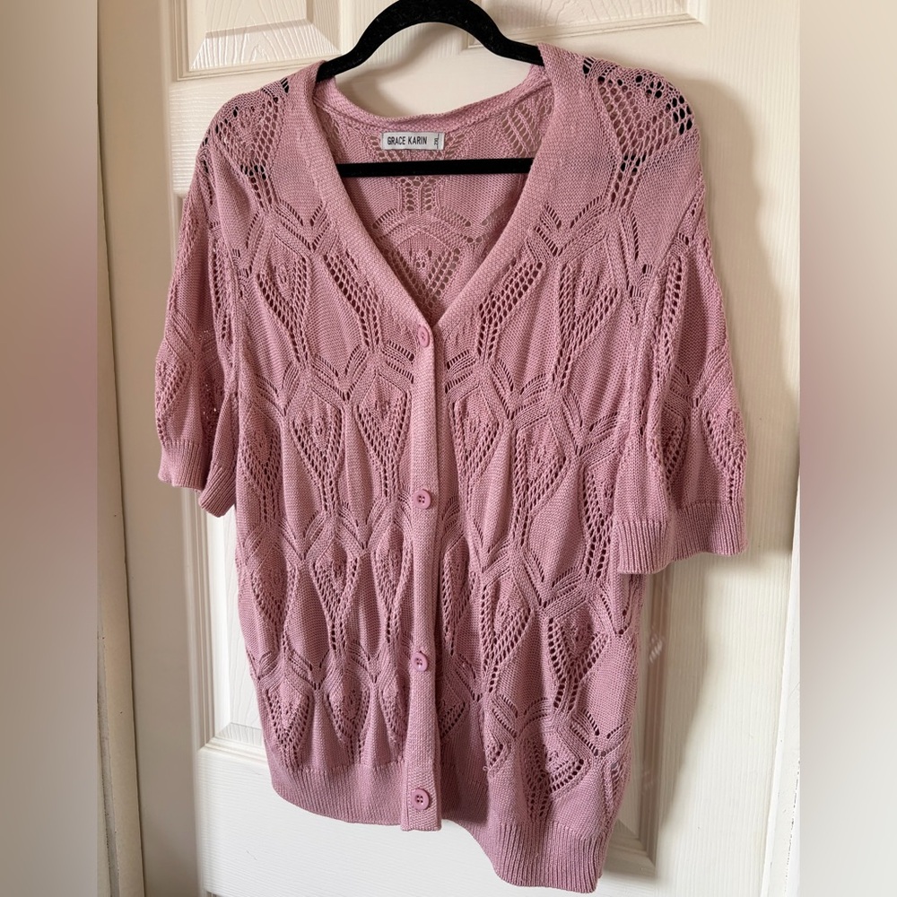 Grace Karin Mauve Open Knit Cardigan